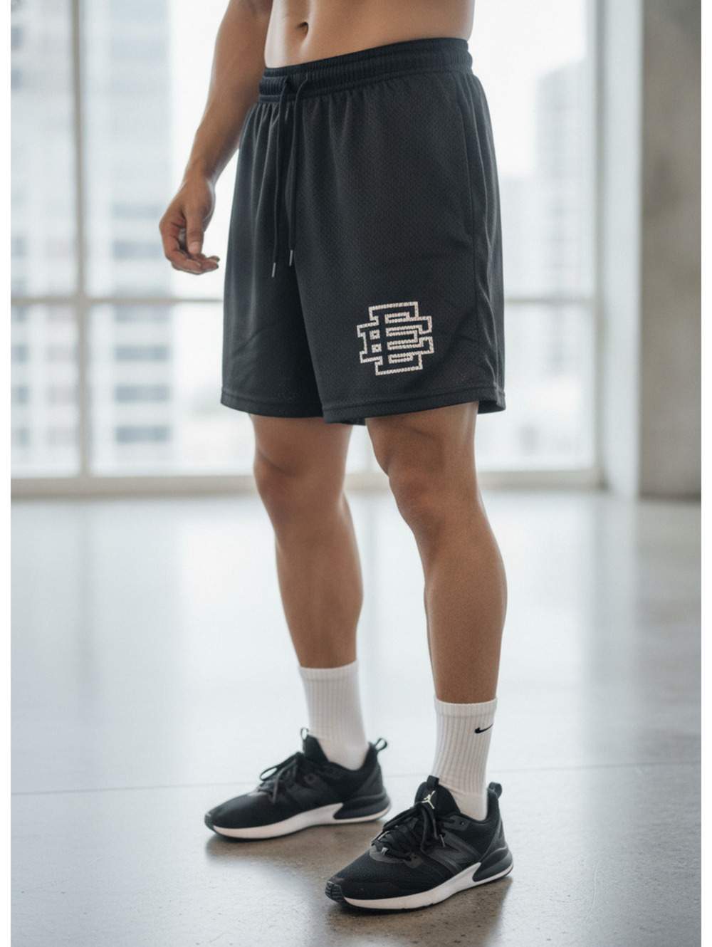 Eric Emanuel Sportswear Men's Black Athletic Mesh Shorts with Logo